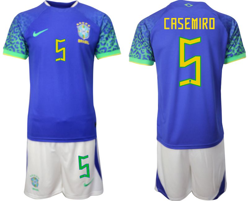 Men 2022 World Cup National Team Brazil away blue #5 Soccer Jerseys